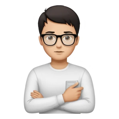 Парень в белом лонгсливе и черных прямоугольных очках с короткой стрижкой на бок темные волосы sticker