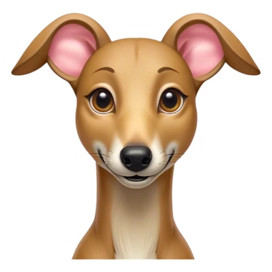 Cinematic Comical Fawn Greyhound Portrait Emoji, Head tilted dramatically with an exaggeratedly amused expression, featuring a striking fawn Fur with subtle elegance, wide, expressive eyes filled with playful disbelief, Simplified yet hilariously expressive features, highly detailed, glowing with a slightly sassy glow, high shine, dramatic yet playful, stylized with an air of cheeky charm, bright and endearing, soft glowing outline, capturing the essence of a spirited and over-the-top racer, so meme-worthy it feels like it could side-eye its way into internet fame instantly! sticker