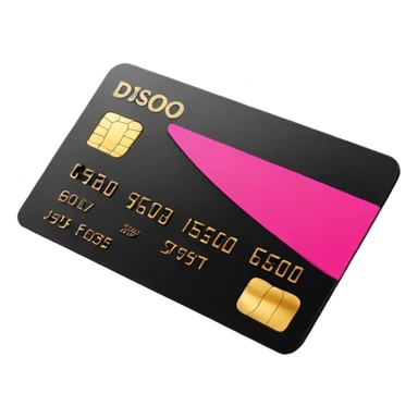 Black sleek credit card with gold chip and hot pink embossed numbers, minimal design, no logos, soft 3D style. sticker