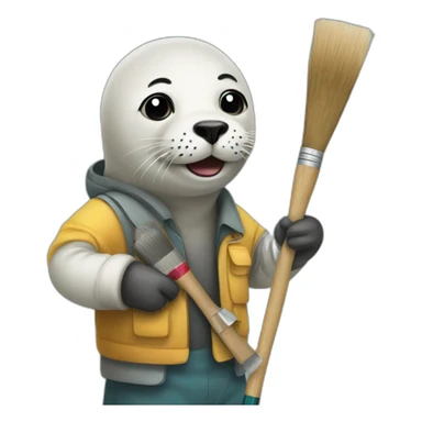 Seal with a painter canvas sticker