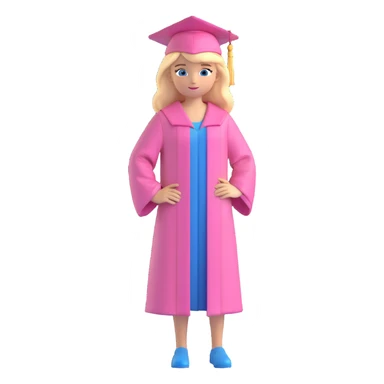 blonde hair, blue eyes, girl in pink grad cap and gown, standing, proud pose sticker