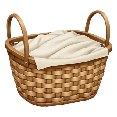 A woven light Brown basket with fresh washed linen sticker