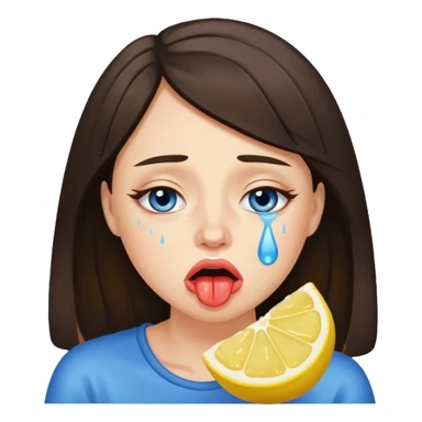 woman crying eating lemon. make tears blue color and brunette sticker