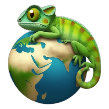 a chameleon embracing the earth globe sticker