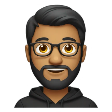 indian guy with glasses, laptop and french beard wearing a black hoodie sticker