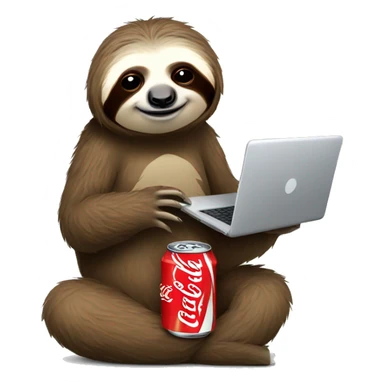 tired sloth with coca cola can and laptop sticker