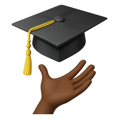 Make the graduation cap tossed in the air emoji feature an African American hand, with no background. sticker