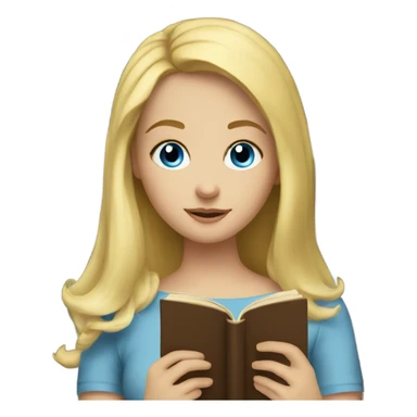 A blonde girl with blue eyes is reading a book sticker