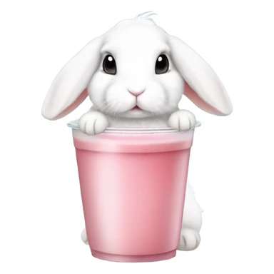 White mini lop rabbit drinking boba tea sticker