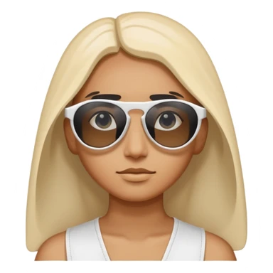 white frame sunglasses folded sideways, visible lenses and temples, teardrop shape, black lenses, emoji style sticker