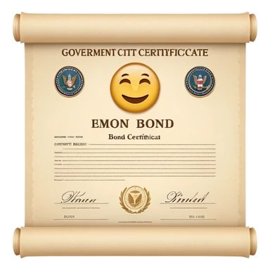 Minimalistic 3D emoji style government bond certificate, rolled parchment document without ribbon, clean beige paper, subtle texture, financial document look, simple shading, soft shadow, isolated on transparent background, professional, modern emoji design, no festive elements, no bow sticker