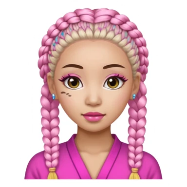 Une chinoise en Corée-du-Sud avec des faux ongles roses et des faux cils et des tresses africaines sticker