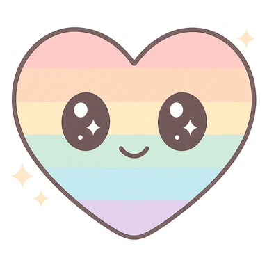 rainbow pride heart, kawaii style, no text, sparkle effect sticker