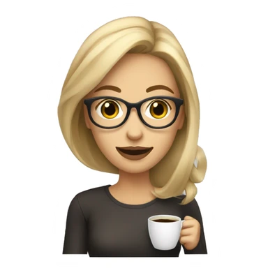Dark blonde girl in transparent glasses with a smile and coffee in her hand sticker