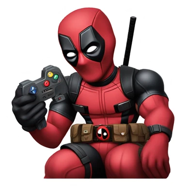 Deadpool is holding a joystick sticker