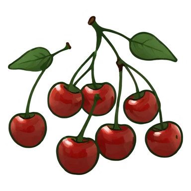 3D style cluster of shiny red cherries with green stems sticker