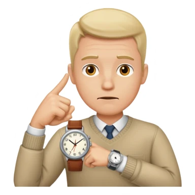 bored man pointing at his watch on his wrist sticker