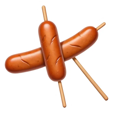 Harbin Russian style sausage on stick, simplified emoji style with bold outlines and bright colors, cartoon style northeastern Chinese street food sticker