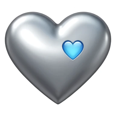 Liquid chrome heart emoji, silver metallic color, iOS emoji style, smooth reflective surface, rounded shape, realistic highlights, minimal background sticker