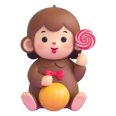 cute Monchichi plush toy with a lollipop sticker