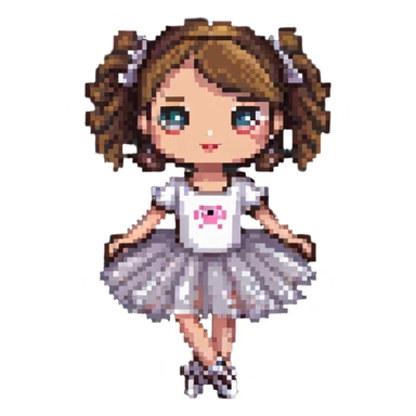 coffee mug with eyes in a tutu, ballet shoes, and a dance pose in pixel art style sticker