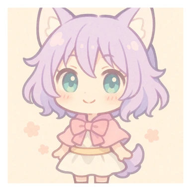 Shikoku from Chained Soldier, adorable style, pastel palette, oversized head, tiny body sticker