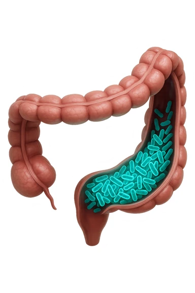 batteri intestinali in un tratto di colon anatomico umano, iperrealistico 4k sticker