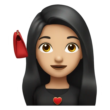 girl in a black dress with a red bag and black long hair sticker