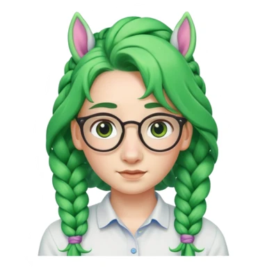 braided unicorn wiith big visible braids looking into the camera spectacled green hair and no ears sticker