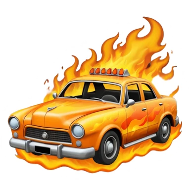 crashed car in flames sticker