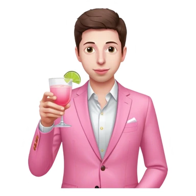 Sam Altman in all pink suit, with one hand holding a pink tequila drink sticker