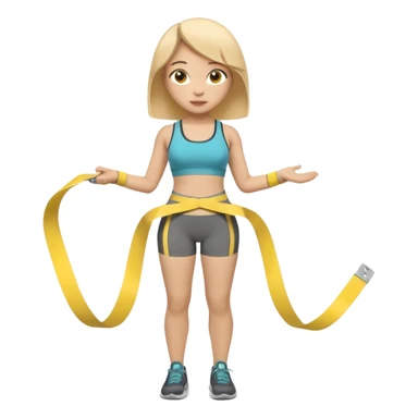 A 3D cartoon person measuring their waist with a yellow tape, casual fitness outfit, Memoji-style realism. sticker