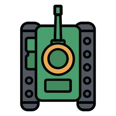 tank from bird's-eye view, lineal color icon with black outlines sticker