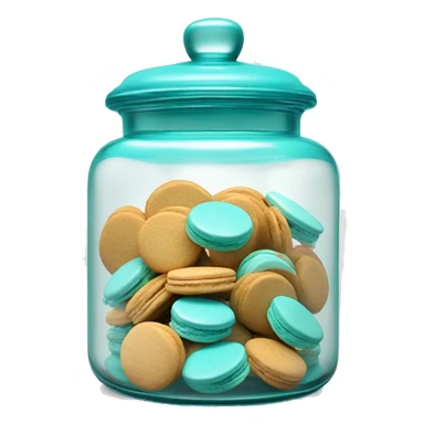 Realistic isolated glass cookie jar with tiffany blue lid and macaroons inside the jar. sticker