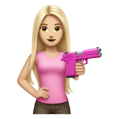 White Girl long hair hand pink nails holding pink gun sticker