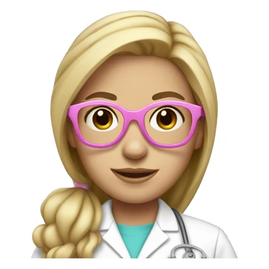 Scrub nurse with long blonde hair, long lashes, pink glasses  sticker