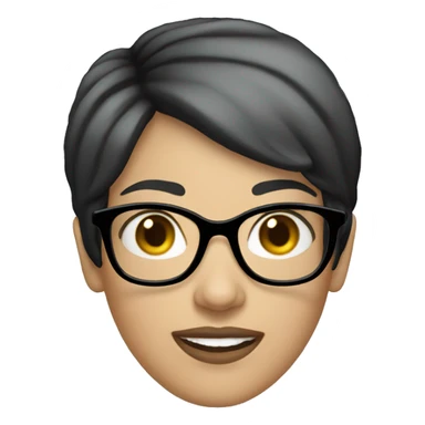 white woman short black hair glasses smil sticker