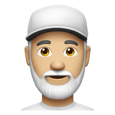Man in his 40s with white cap hat, with long 2 color black and white beard sticker