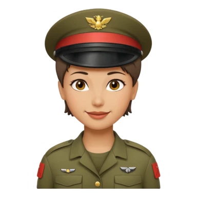 Apple-style emoji: female soldier, bust, no cap/helmet, friendly smile sticker