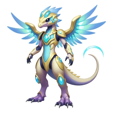 Shiny Futuristic Celestial Magical Ethereal Godly Divine Pastel-Nebula-Fakemon-Pokemon-Digimon-Spectrobes-Raptor-fusion, full body sticker