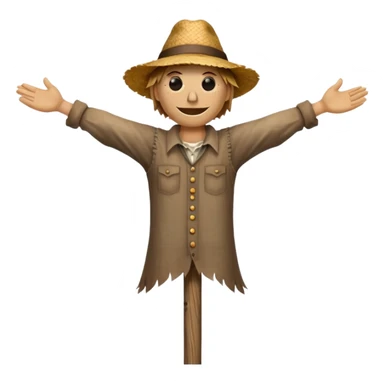 Scarecrow, Straw body, old brown hat, patched shirt, arms stretched on a wooden pole. sticker