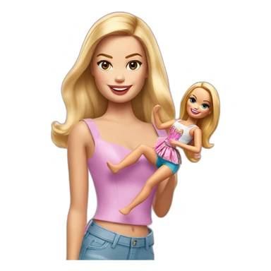 Margot Robbie playing with barbie Doll sticker