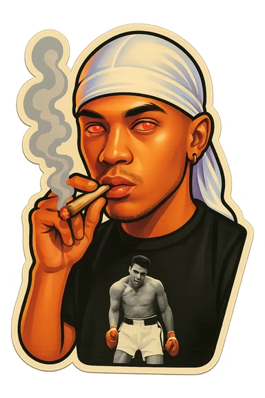 Red eyeds
Smoking weed
Change His durag To white sticker