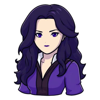 Yennefer from Witcher with long black hair, violet eyes, pale skin, wearing black clothes sticker