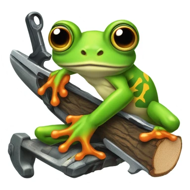 Tree frog sitting on a chainsaw  sticker