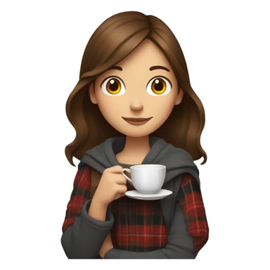 A girl with brown hair is holding a cup of tea, a plaid is draped over her shoulders sticker