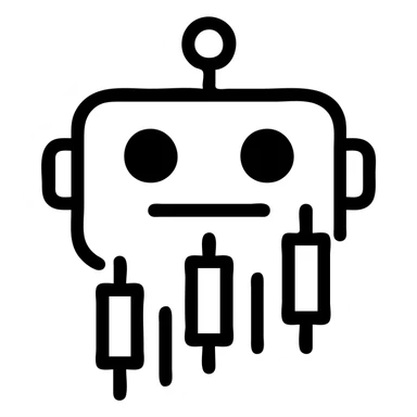 minimalist logo merging a robot head with a candlestick chart, evoking crypto trading and technology, using simple lines and negative space sticker
