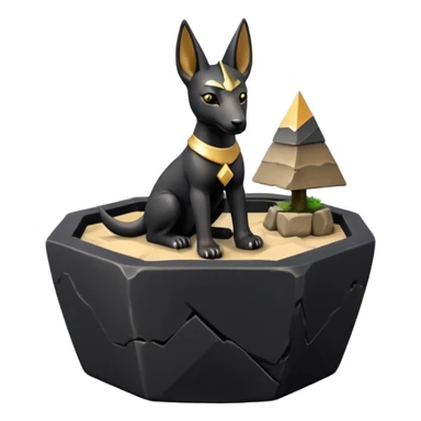  Therapeutic silky black fur tiny statuette young miniature Anubis pyramid scene stone-age cracked irregular dodecagon bonsai pot  sticker
