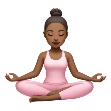 eyes closed emoji white brunette with a high bun girl in lotus pose wearing a pastel pink yoga set  sticker