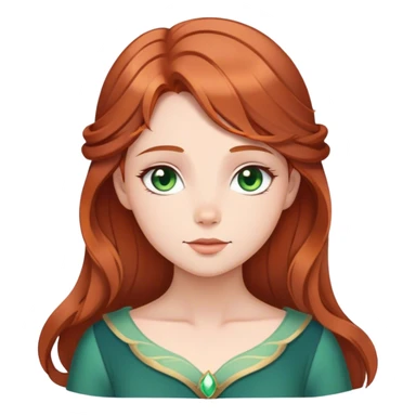 Cinematic Serene Sleeping Beauty Portrait Emoji, rendered in a simplified vector style. Depict a gentle Aurora (chest and above) with fair, glowing skin and softly cascading auburn hair, her expression calm and reflective, dressed in her timeless attire. The image exudes a soft, warm radiance with high shine and a subtle glowing outline. sticker